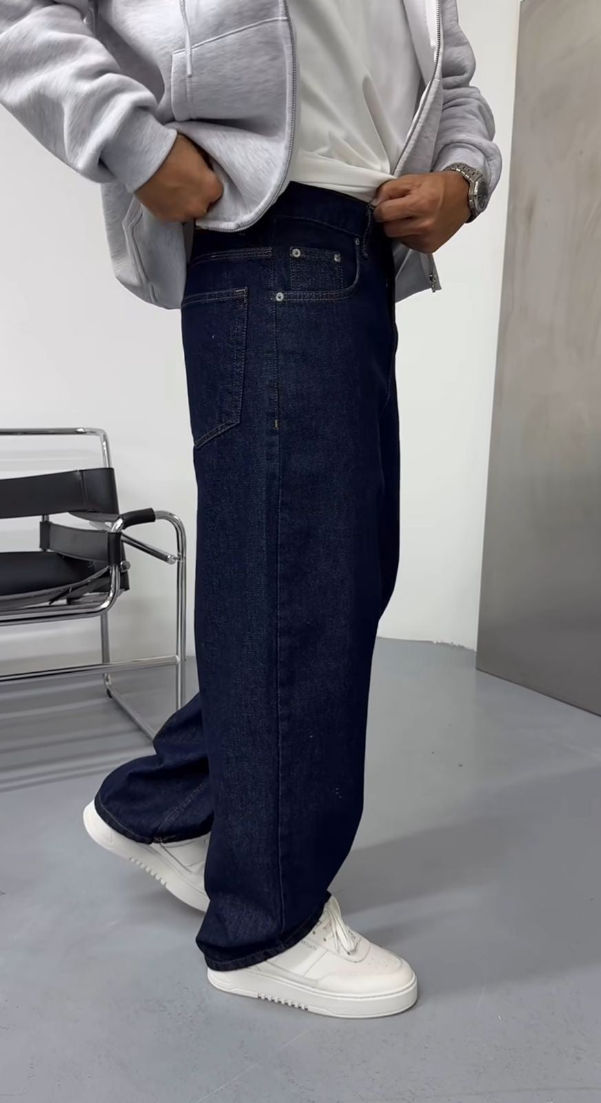 Navy Blue Washed Baggy Fit Denim 08