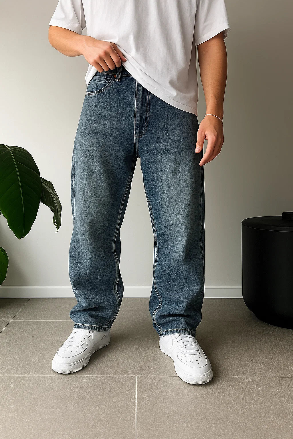 Dark Blue Washed Baggy Fit Denim 06