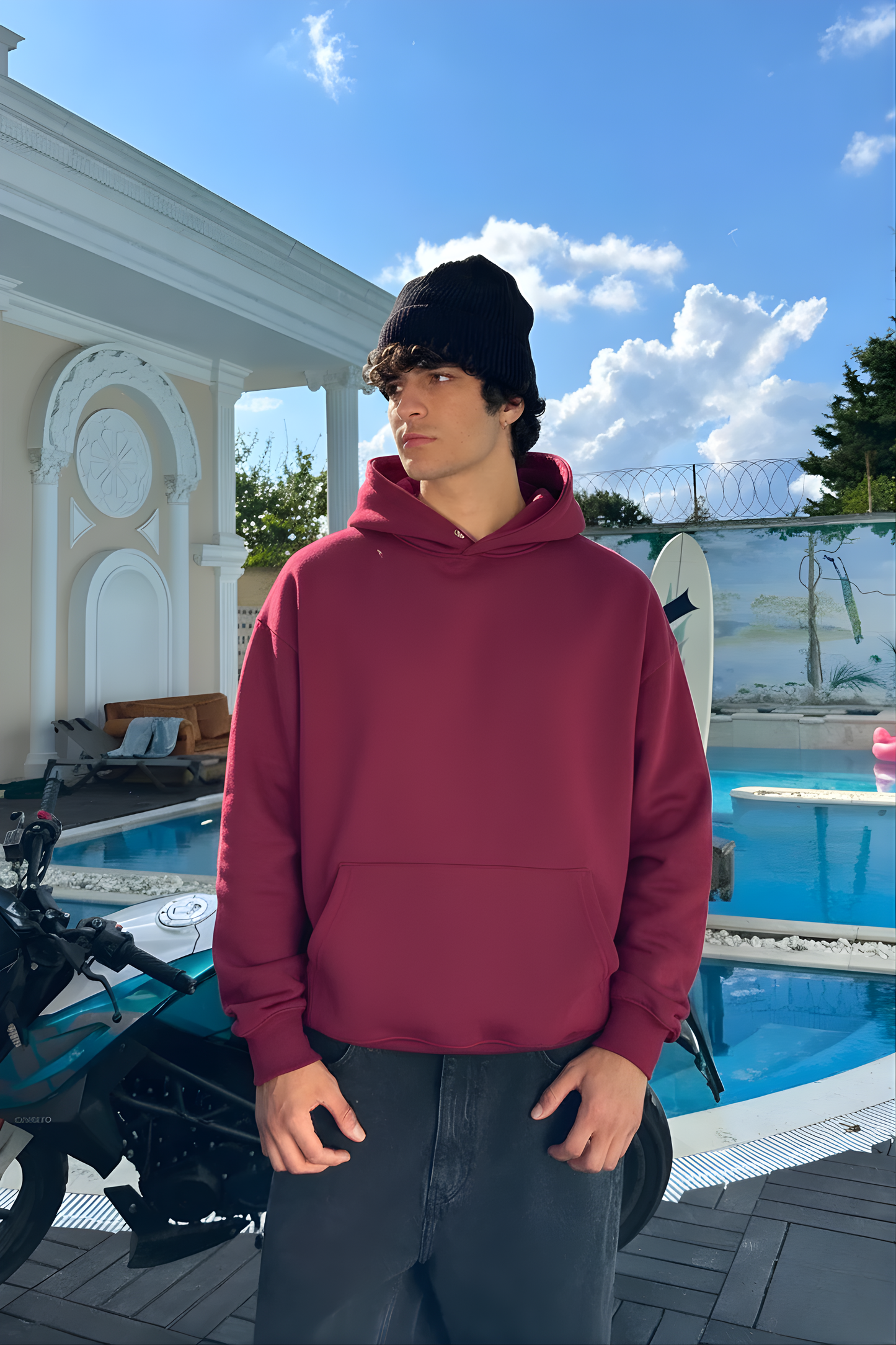 Burgendy Basic Oversized Hoodie