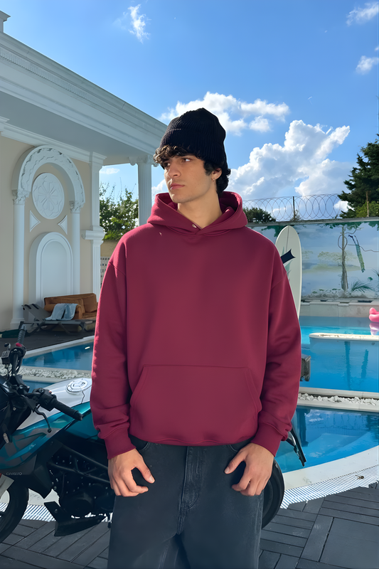 Burgendy Basic Oversized Hoodie