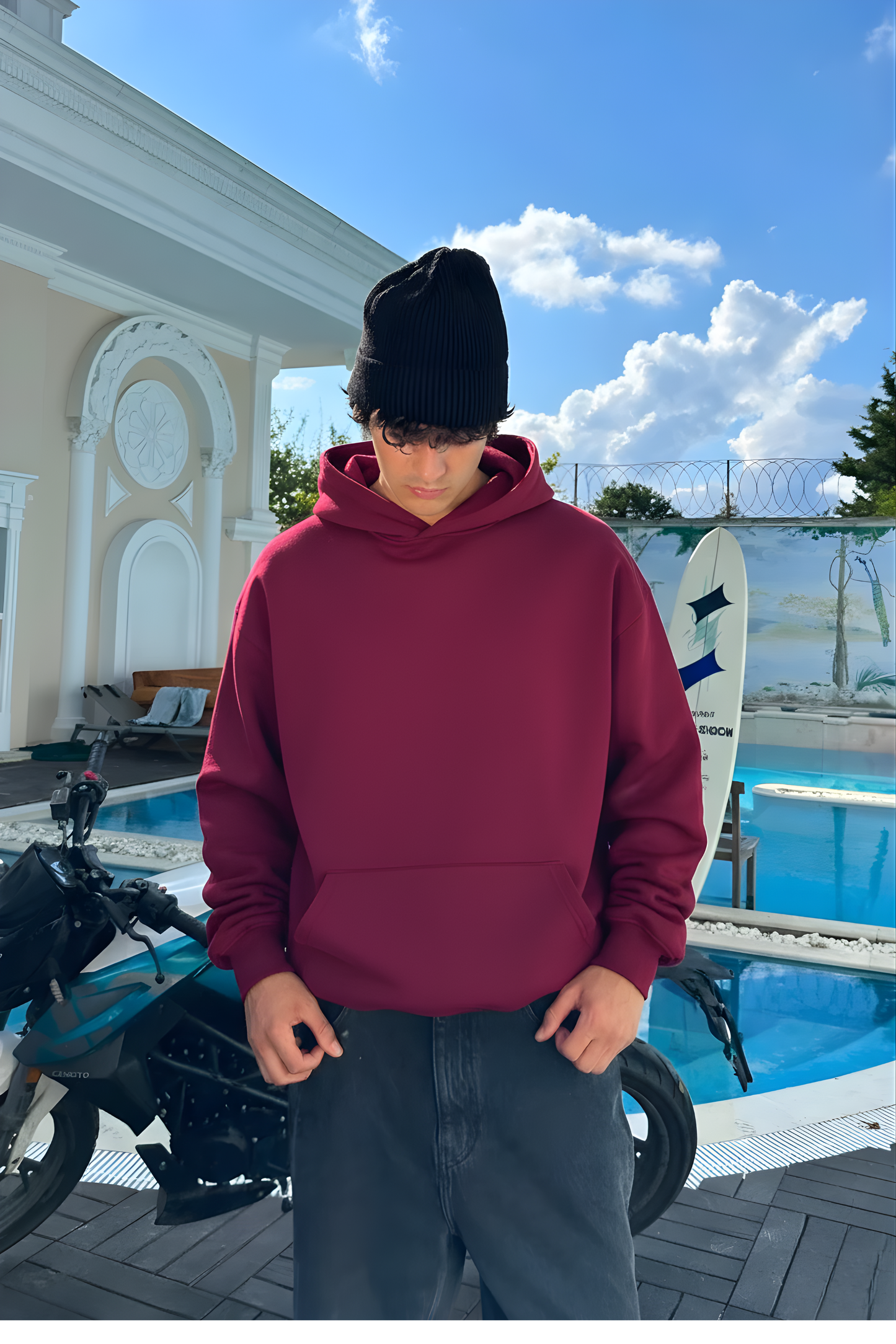 Burgendy Basic Oversized Hoodie