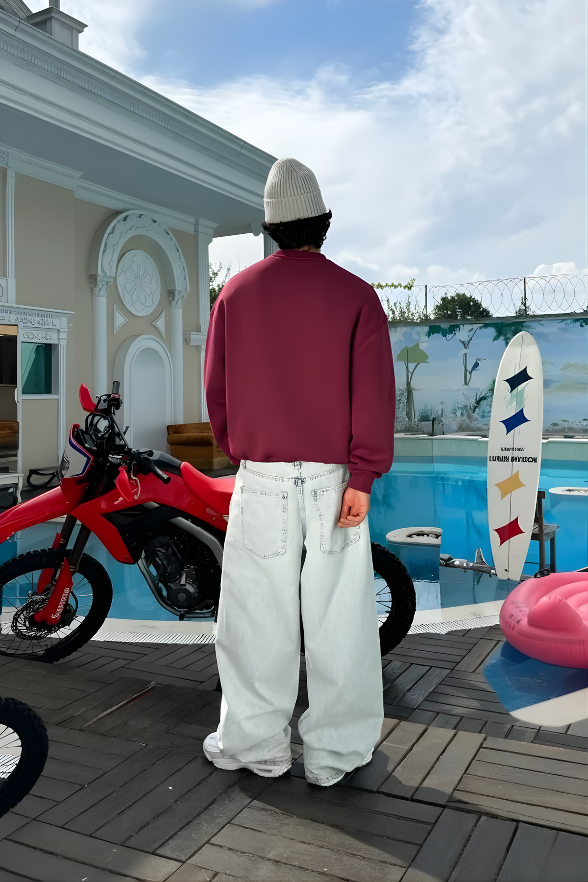 Burgendy Basic Oversized Crew Neck Sweater
