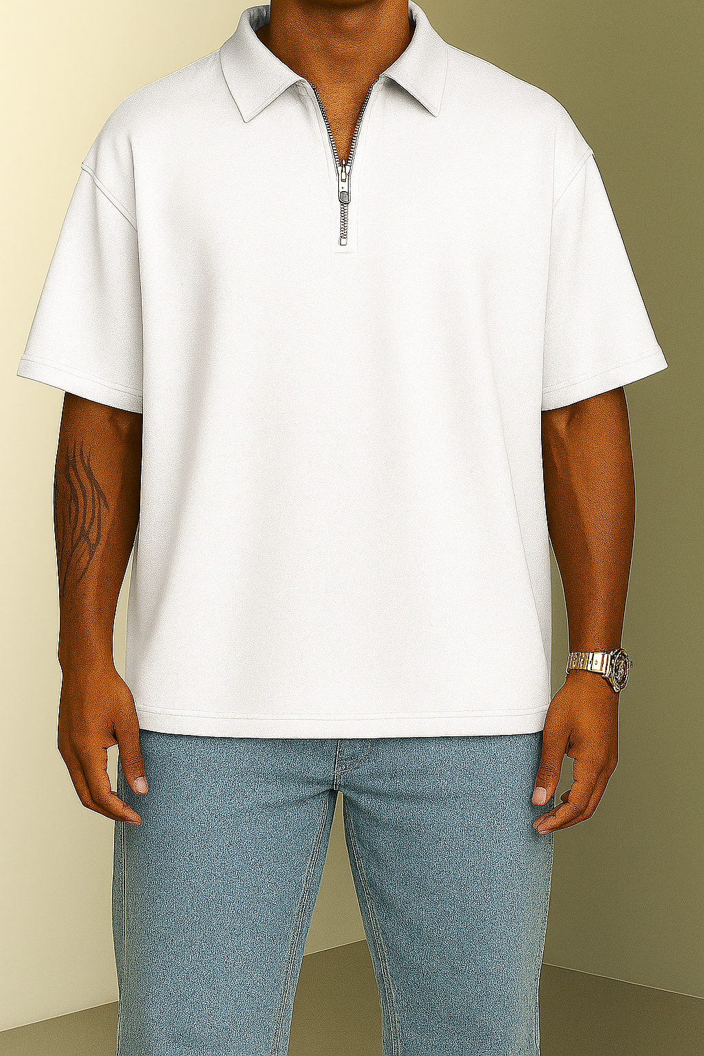 White Oversized Half-ZiP T-shirt '' Basic ''