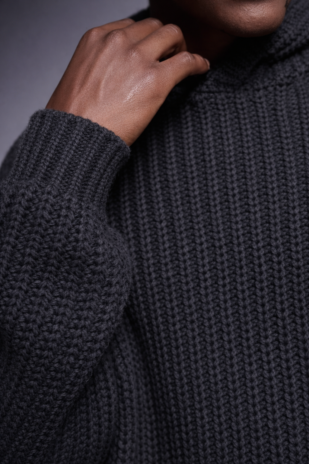 Dark Gray Knit Hoodie Sweater