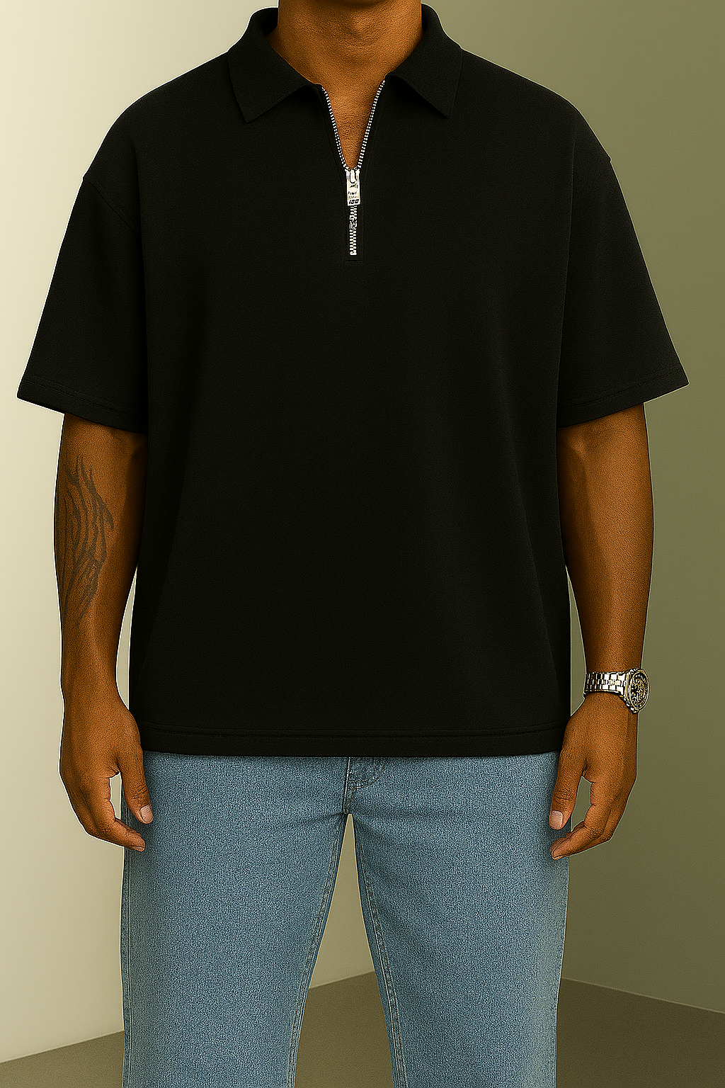 Black Oversized Half-ZiP T-shirt '' Basic ''