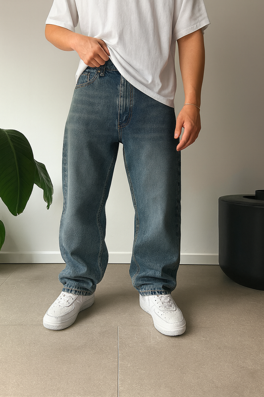 Dark Blue Washed Baggy Fit Denim 06