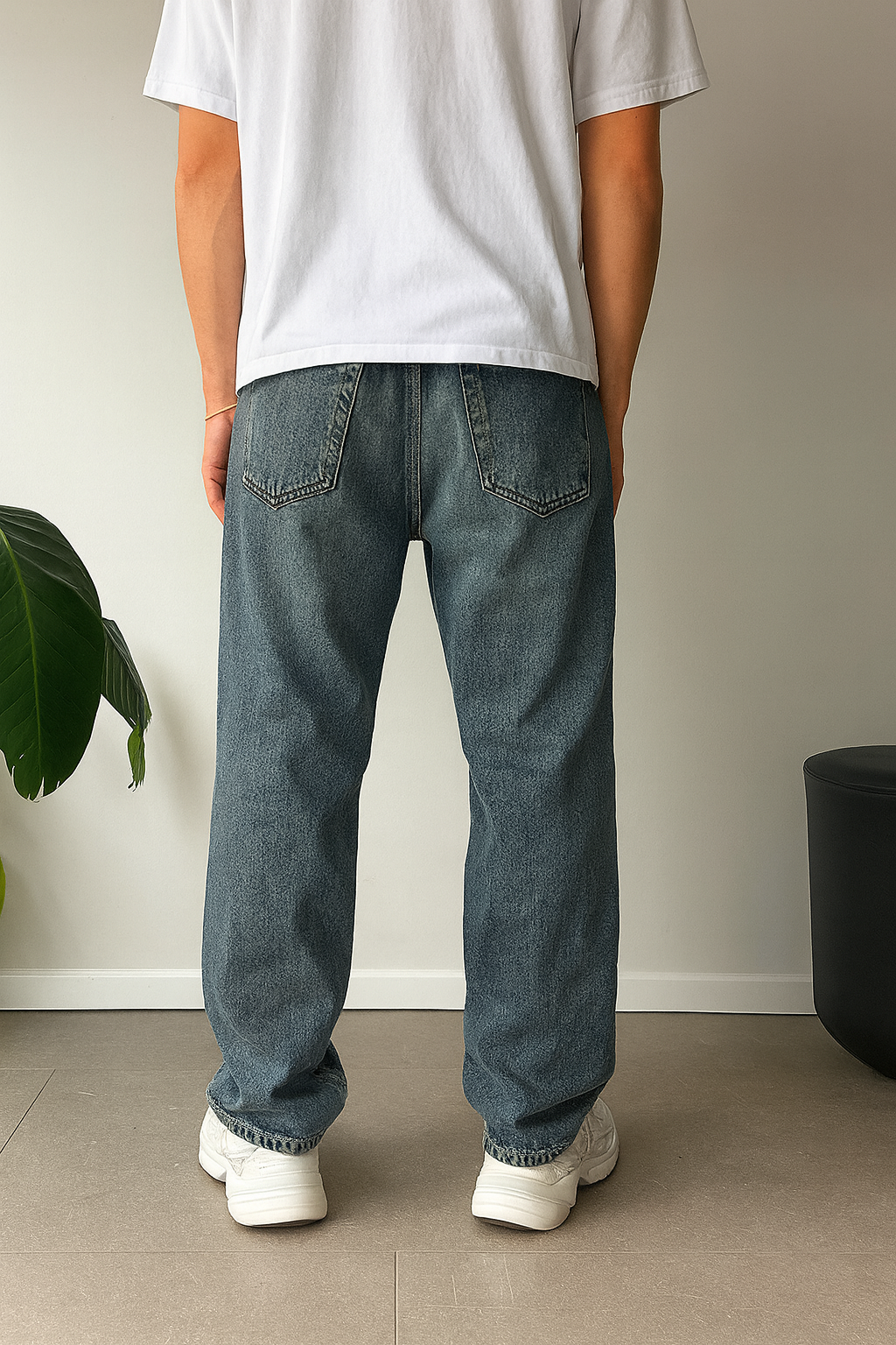 Dark Blue Washed Baggy Fit Denim 06
