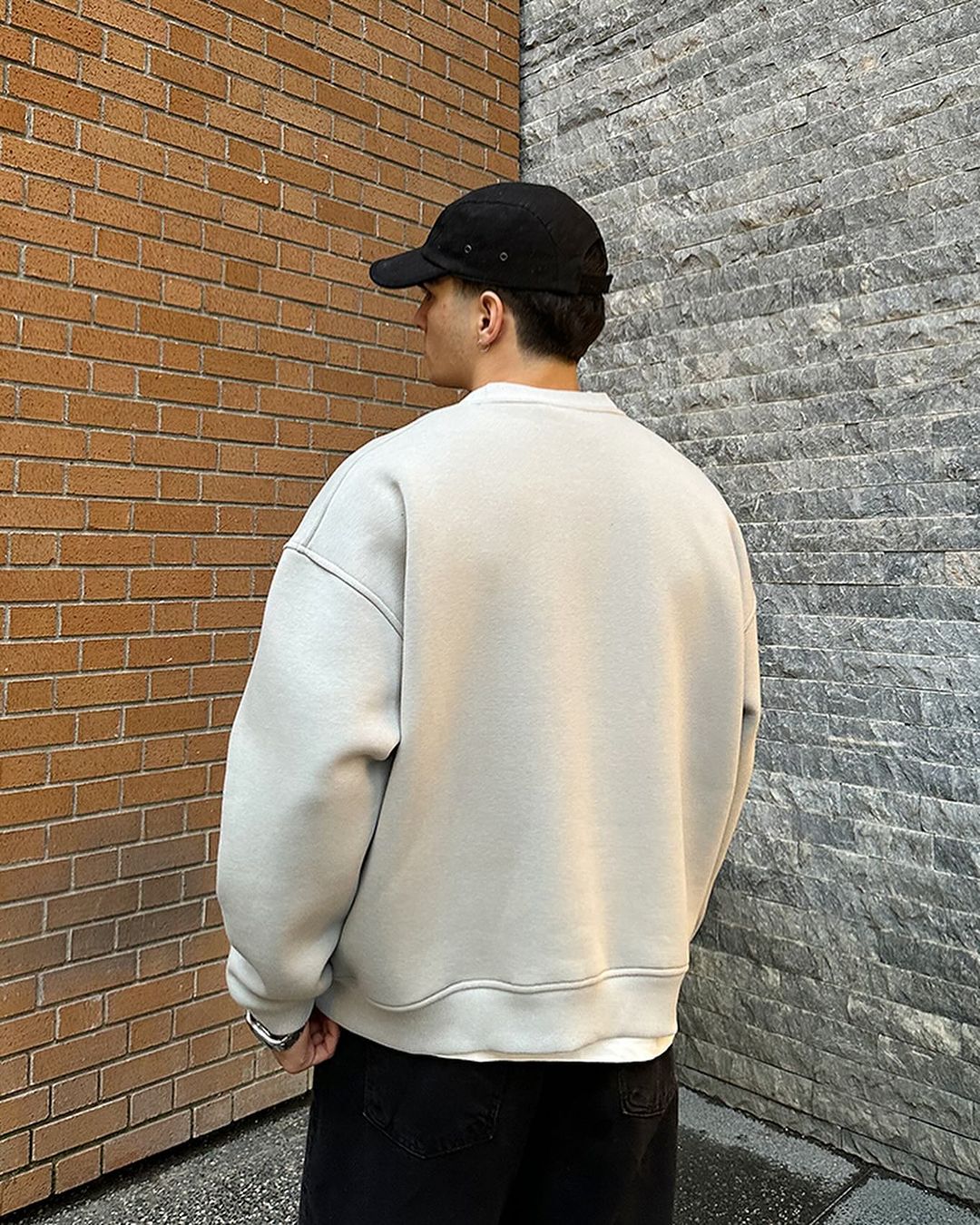 Beige Basic Oversized Crew Neck Sweater