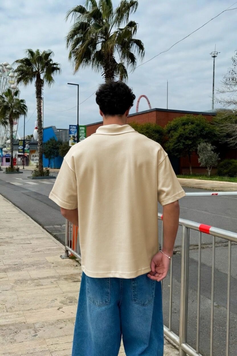 Beige Boxy Polo Tee