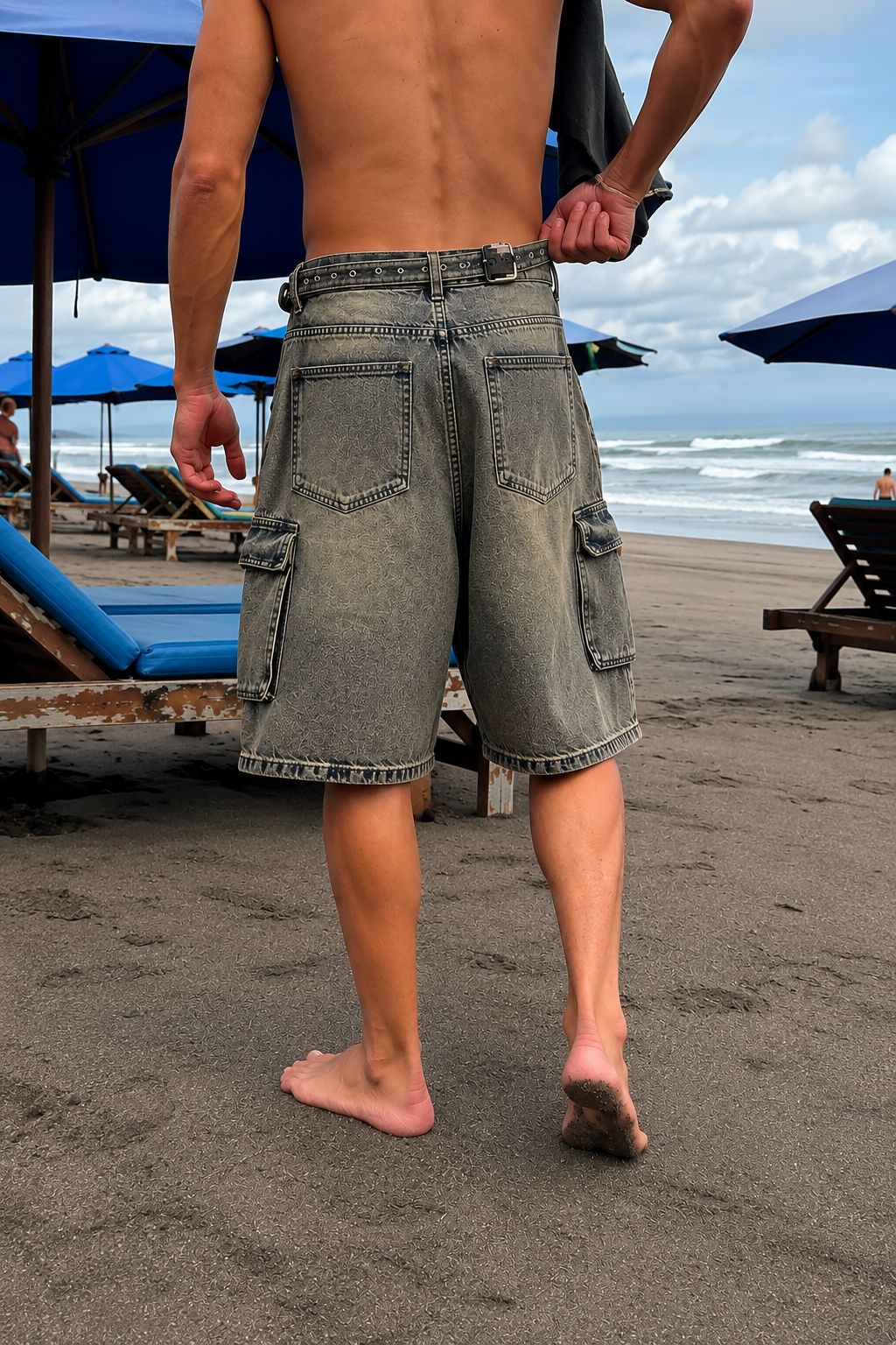 Dirty Blue Washed Cargo Denim Short