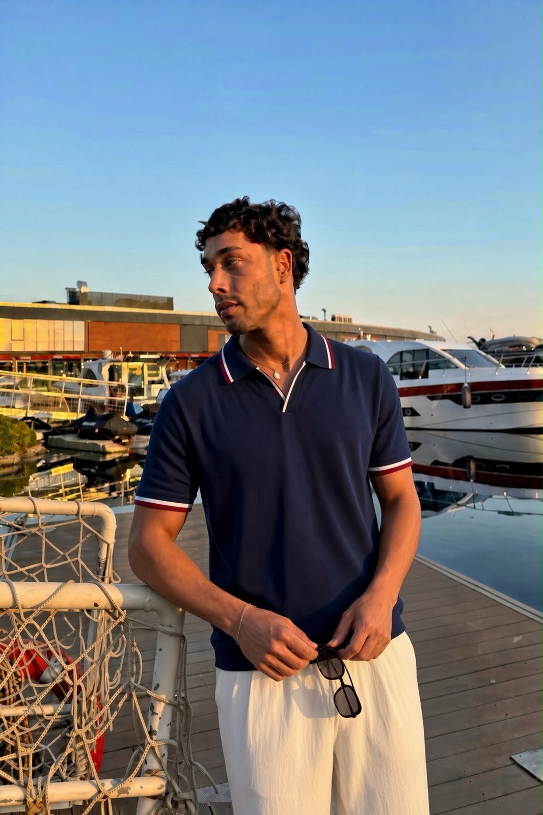 Indigo Polo basic knitted Stripe Shirt