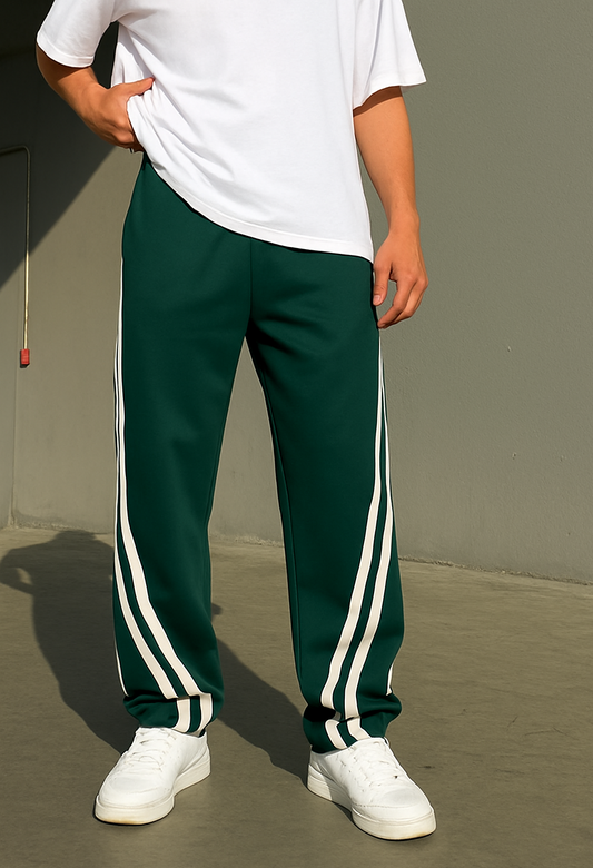 Dark Green Striped Track Pants