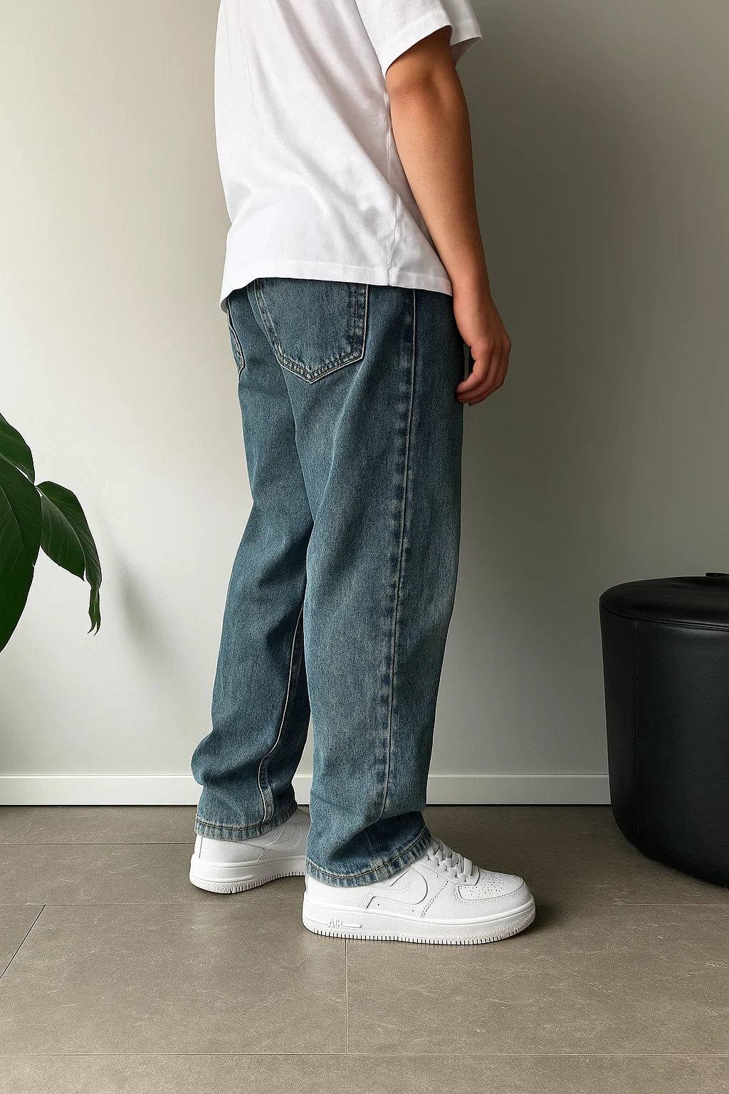 Dark Blue Washed Baggy Fit Denim 06