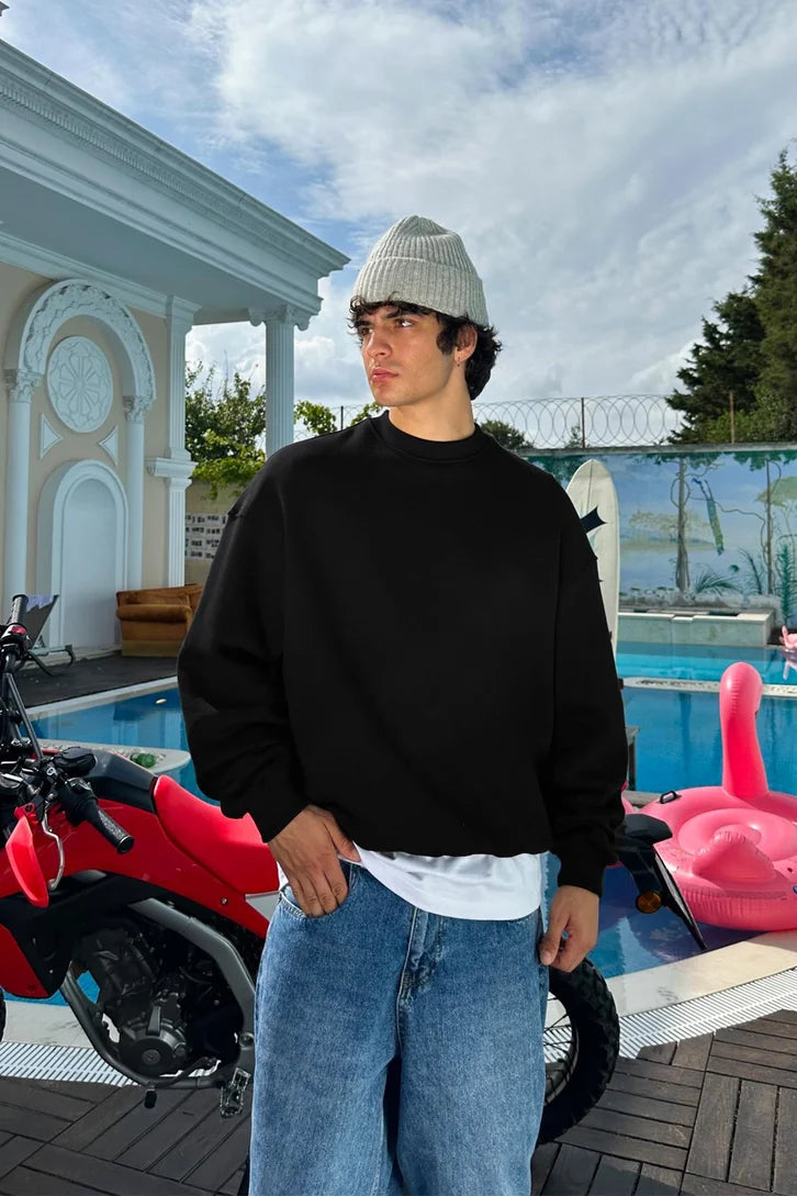 Black oversized crew neck sweater sale