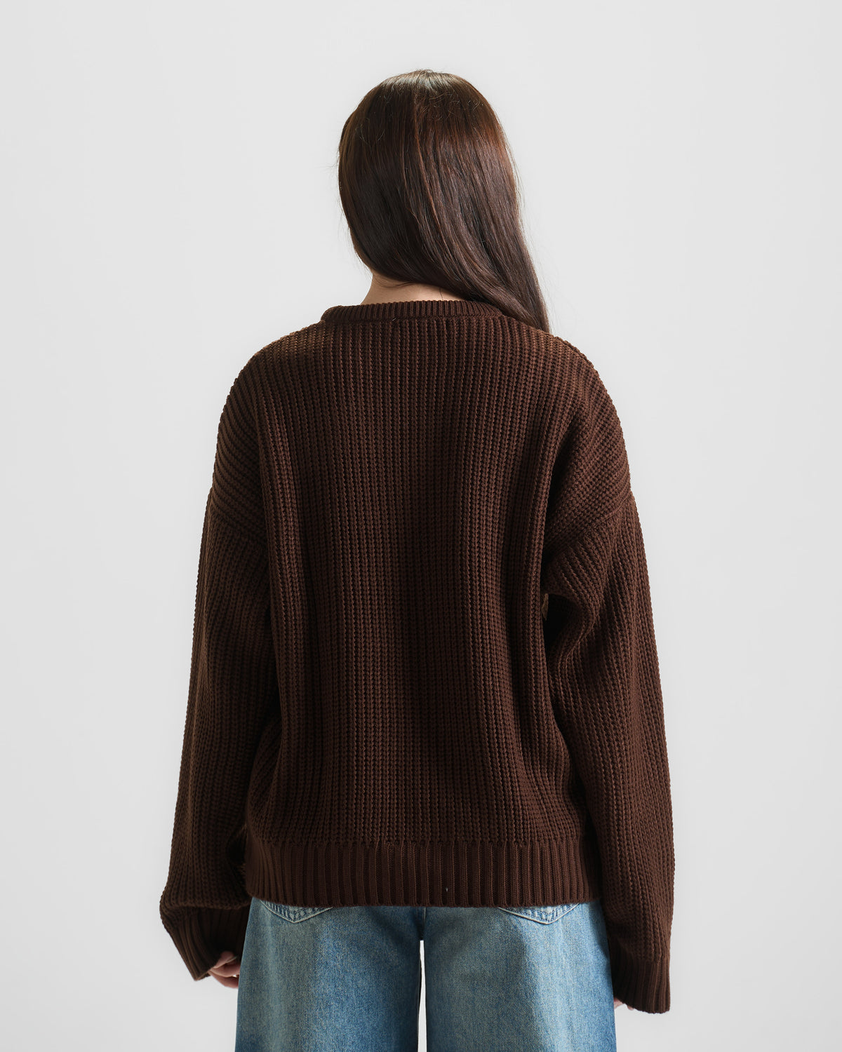 Brown Knit Crewneck Sweater