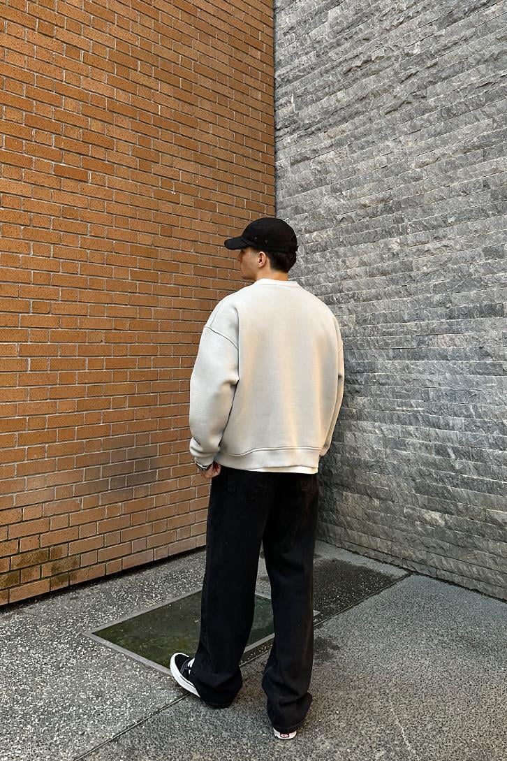 Beige Basic Oversized Crew Neck Sweater