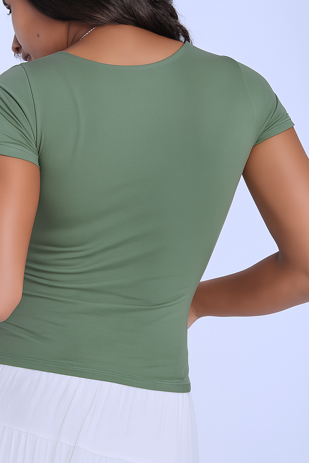 Army Green U -Shaped Neck Cotton Basic Top – Double Layered |