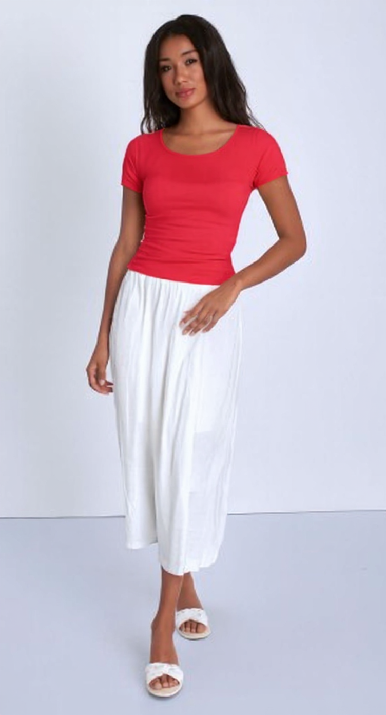 Red U -Shaped Neck Cotton Basic Top – Double Layered |