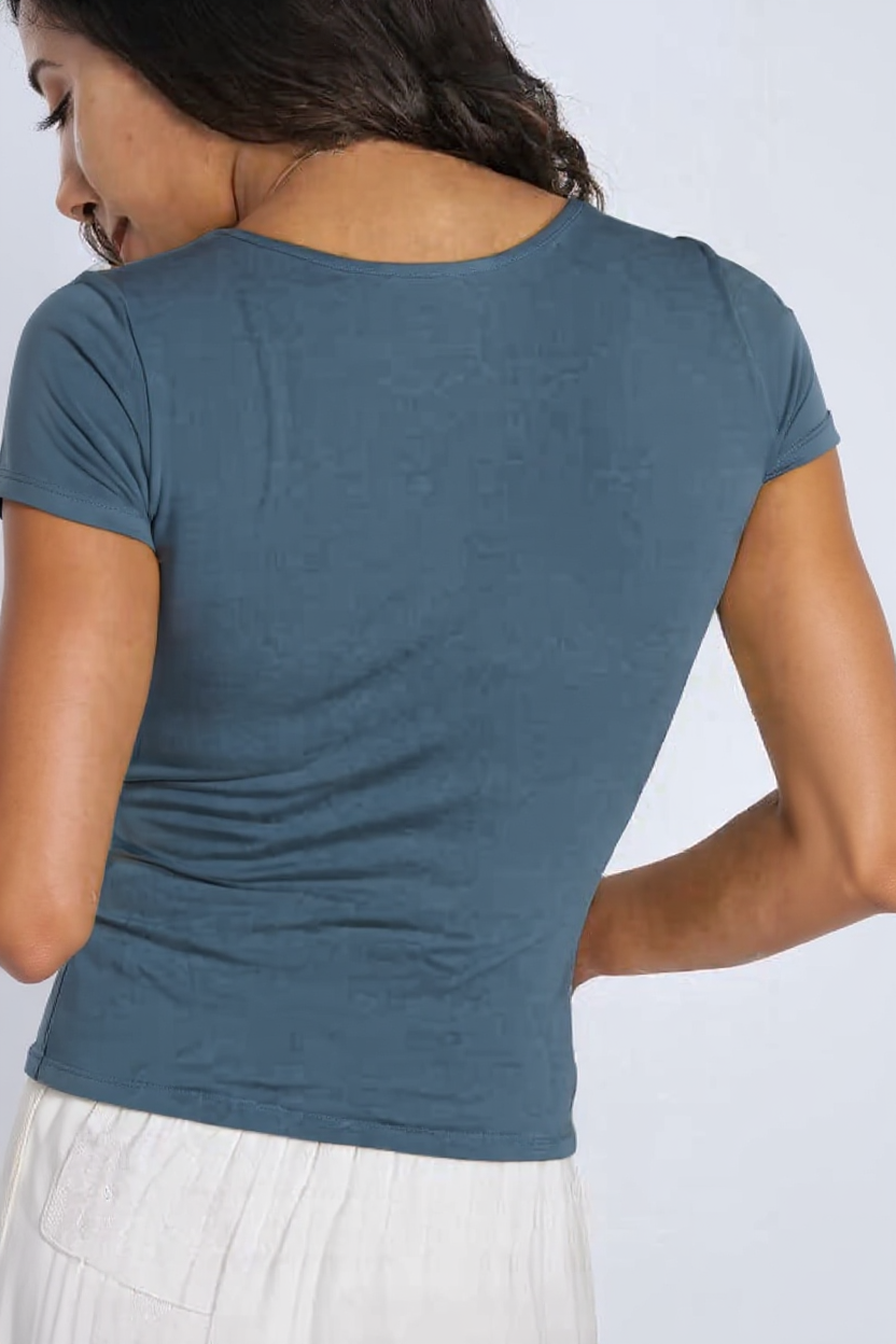 Iron Gray U -Shaped Neck Cotton Basic Top – Double Layered |