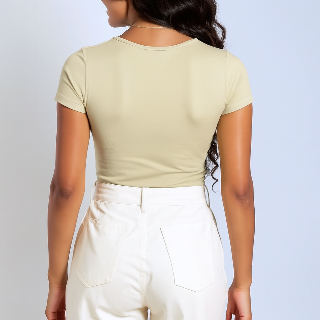 Biege Round Neck Cotton Basic Top – Double Layered |