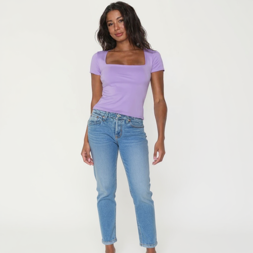 Lavender Square Neck Cotton Basic Top – Double Layered |