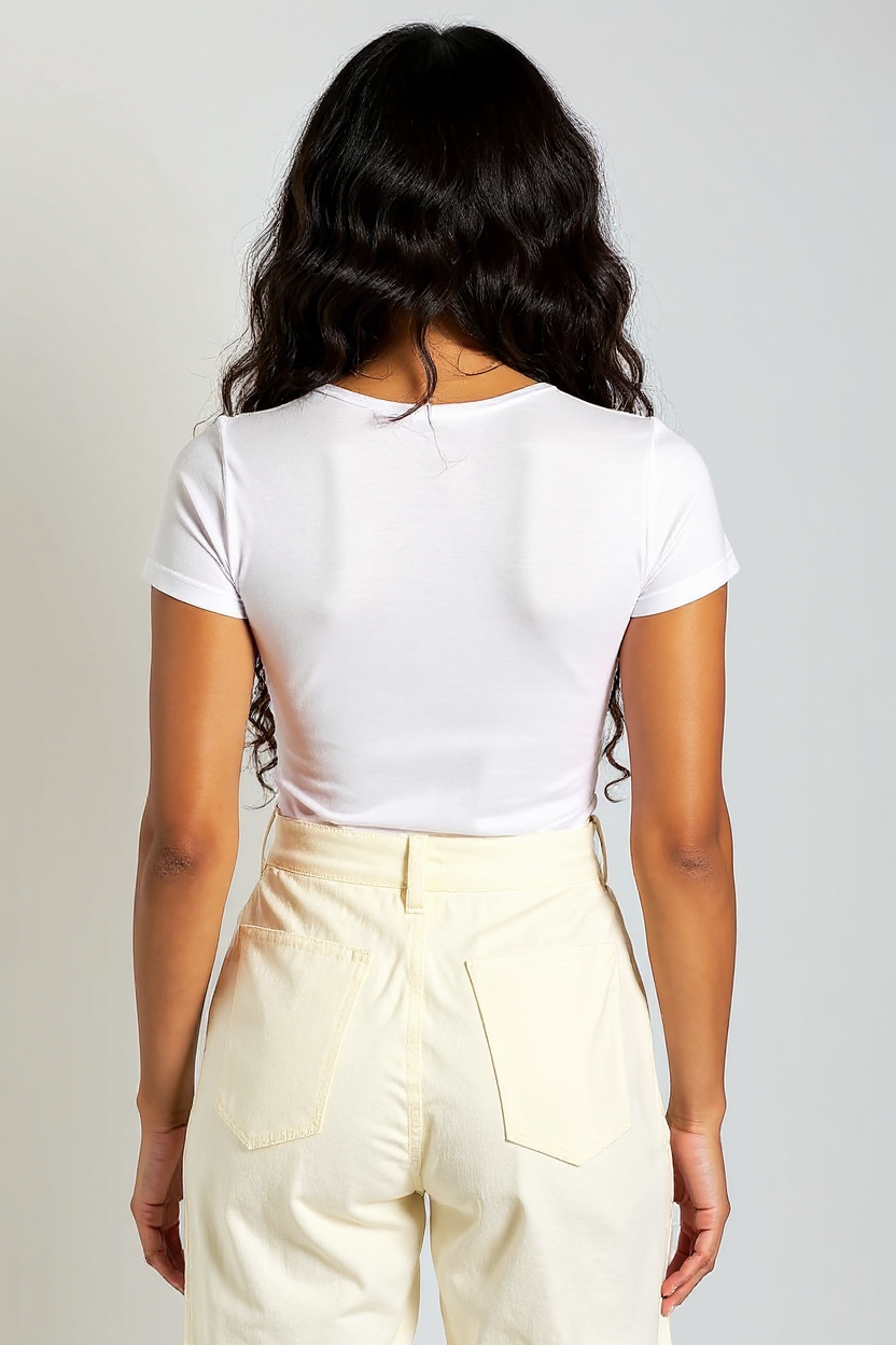 White Round Neck Cotton Basic Top – Double Layered |