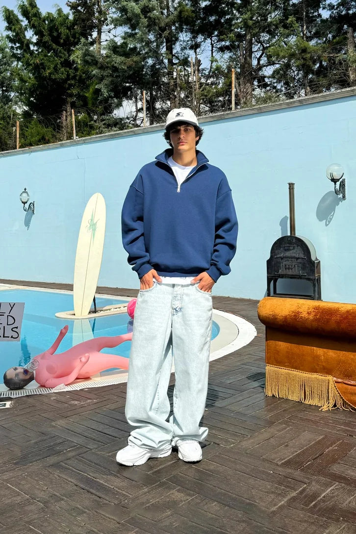 Indigo Quarter-zip sweater