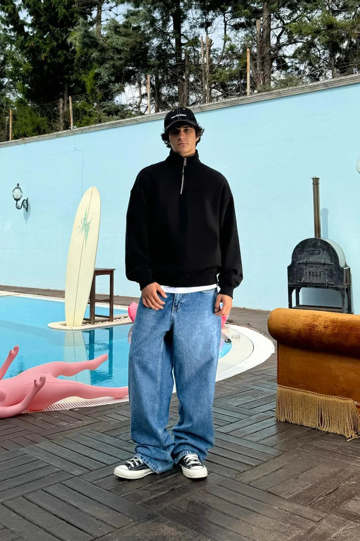 Black Quarter-zip sweater