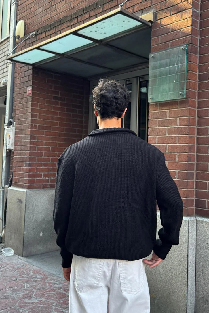 Black Half-Zip Knit Sweater