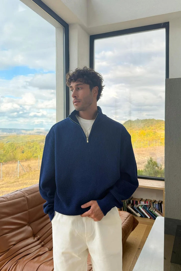 Indigo Half-Zip Knit Sweater