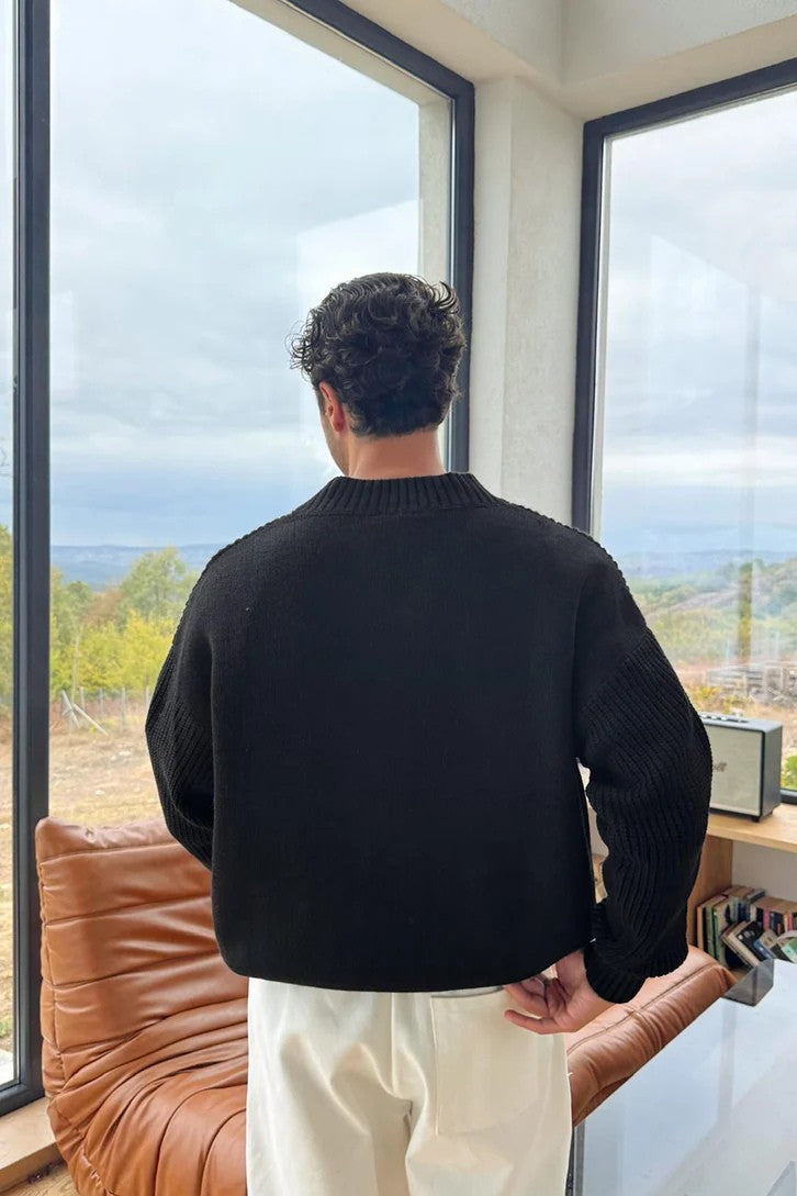 Black Knitted V-Neck Sweater