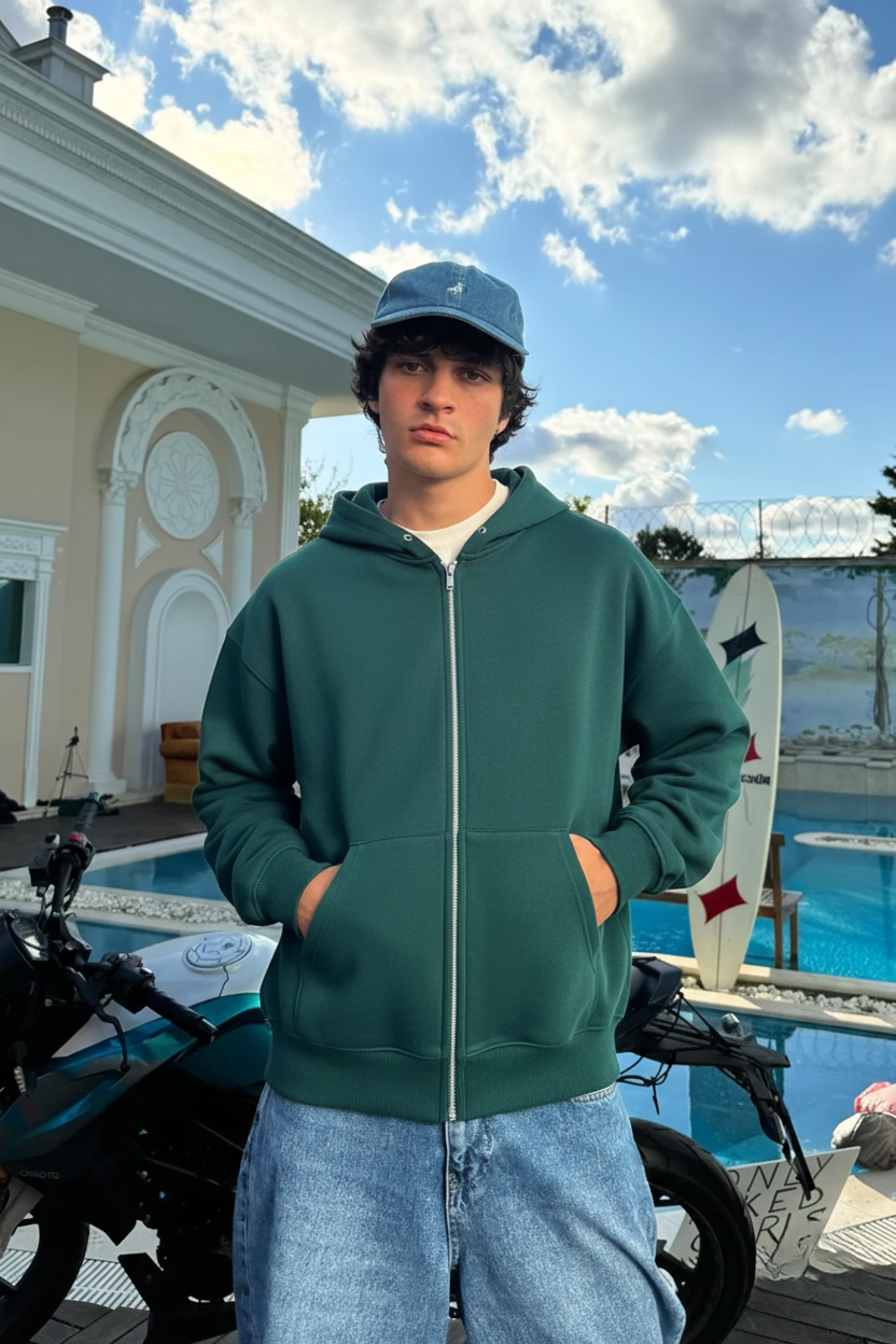 Premium Heavy Zip Hoodie - In Dark Green