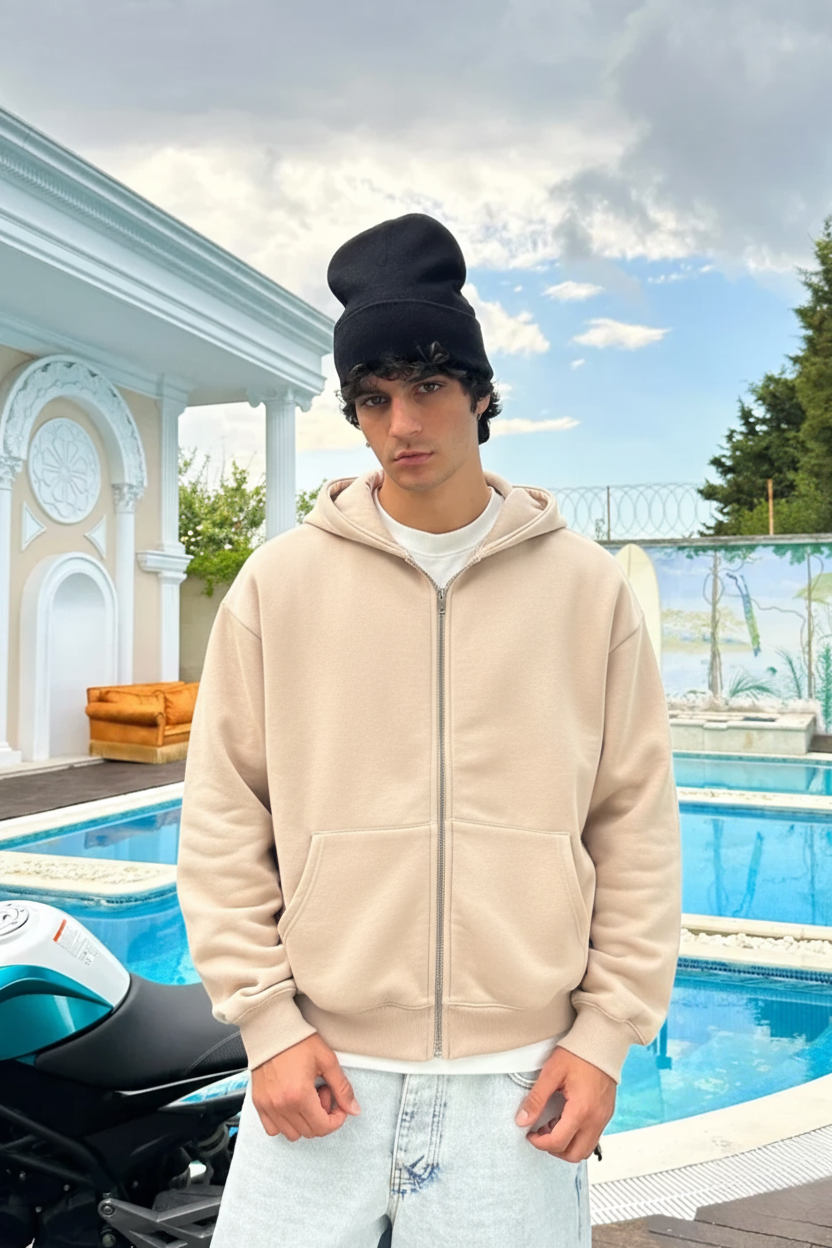 Premium Heavy Zip Hoodie - In Biege