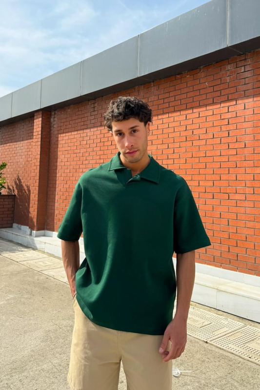 Dark Green Boxy Polo Tee