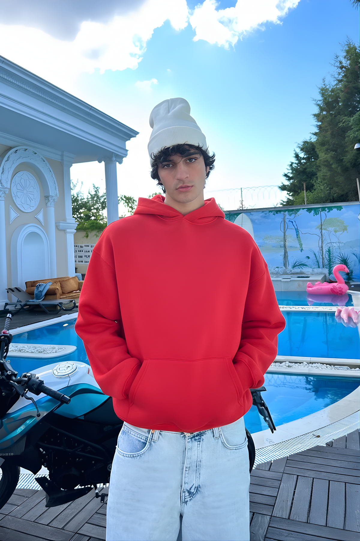 Red Basic Oversized Hoodie