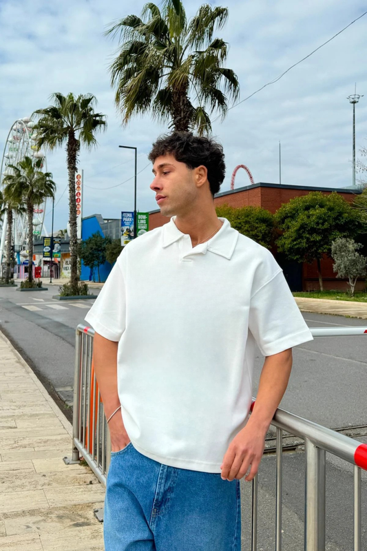 White Boxy Polo Tee