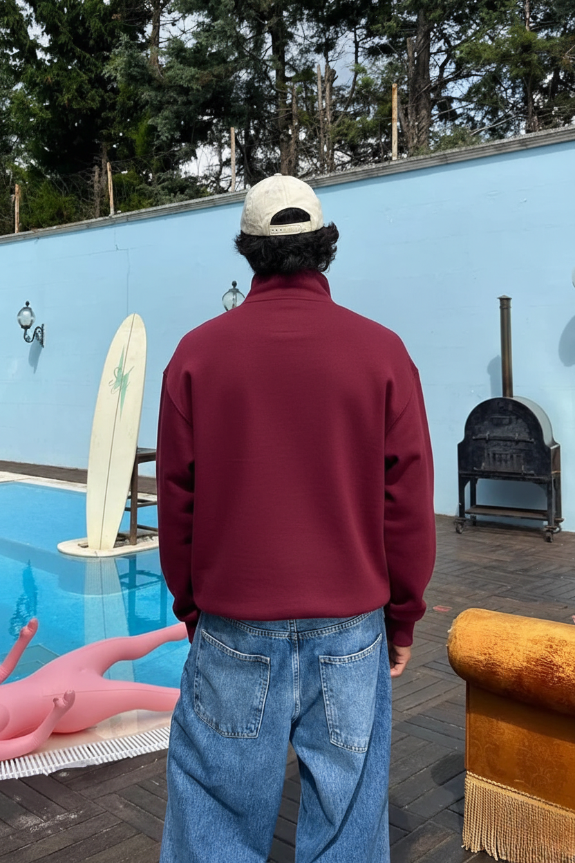 Burgendy Quarter-zip sweater