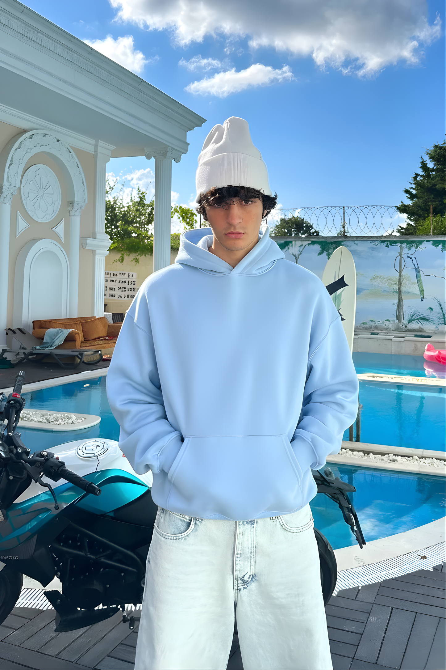 baby blue Basic Oversized Hoodie