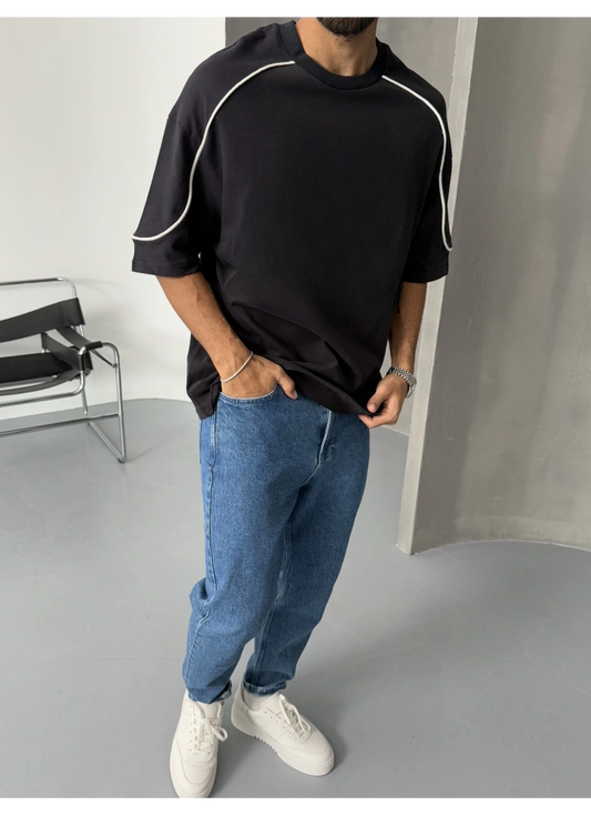 Black '' Piping '' Oversize T-shirt