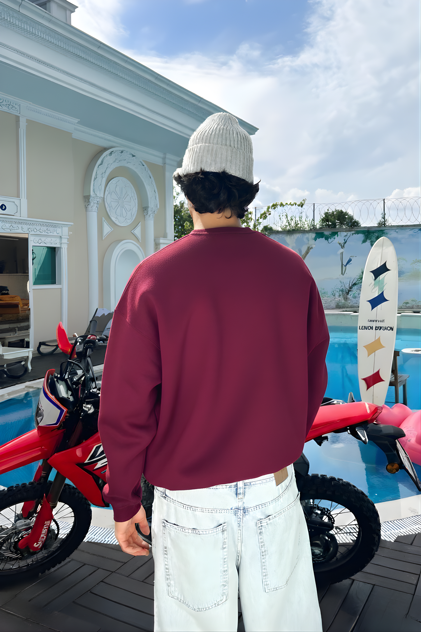 Burgendy Basic Oversized Crew Neck Sweater