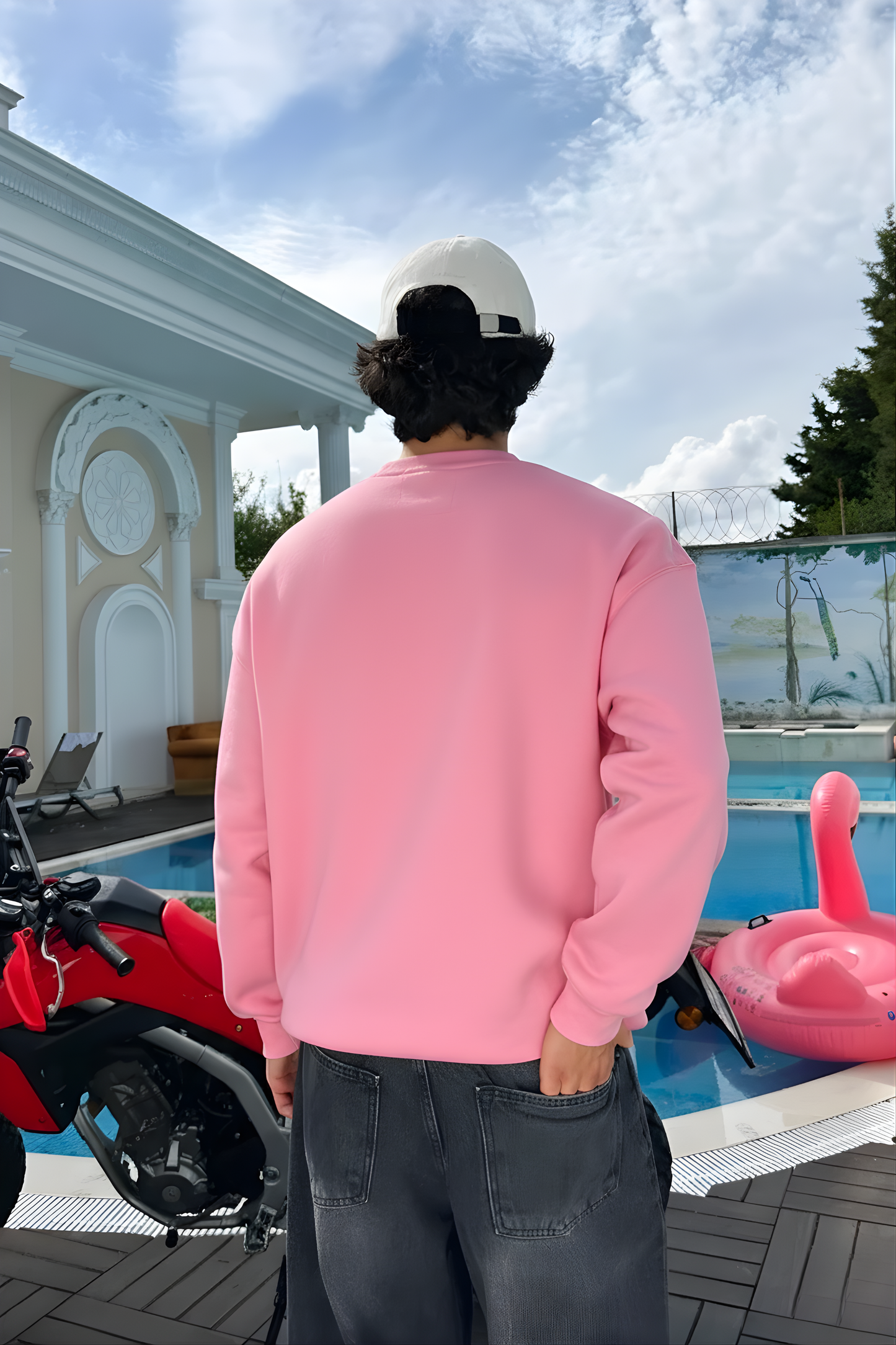 Pink Basic Oversized Crew Neck Sweater