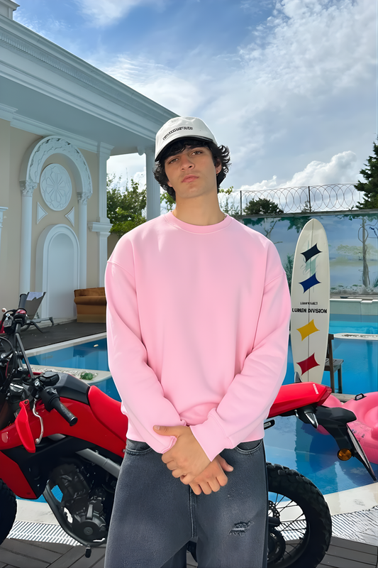 Pink Basic Oversized Crew Neck Sweater
