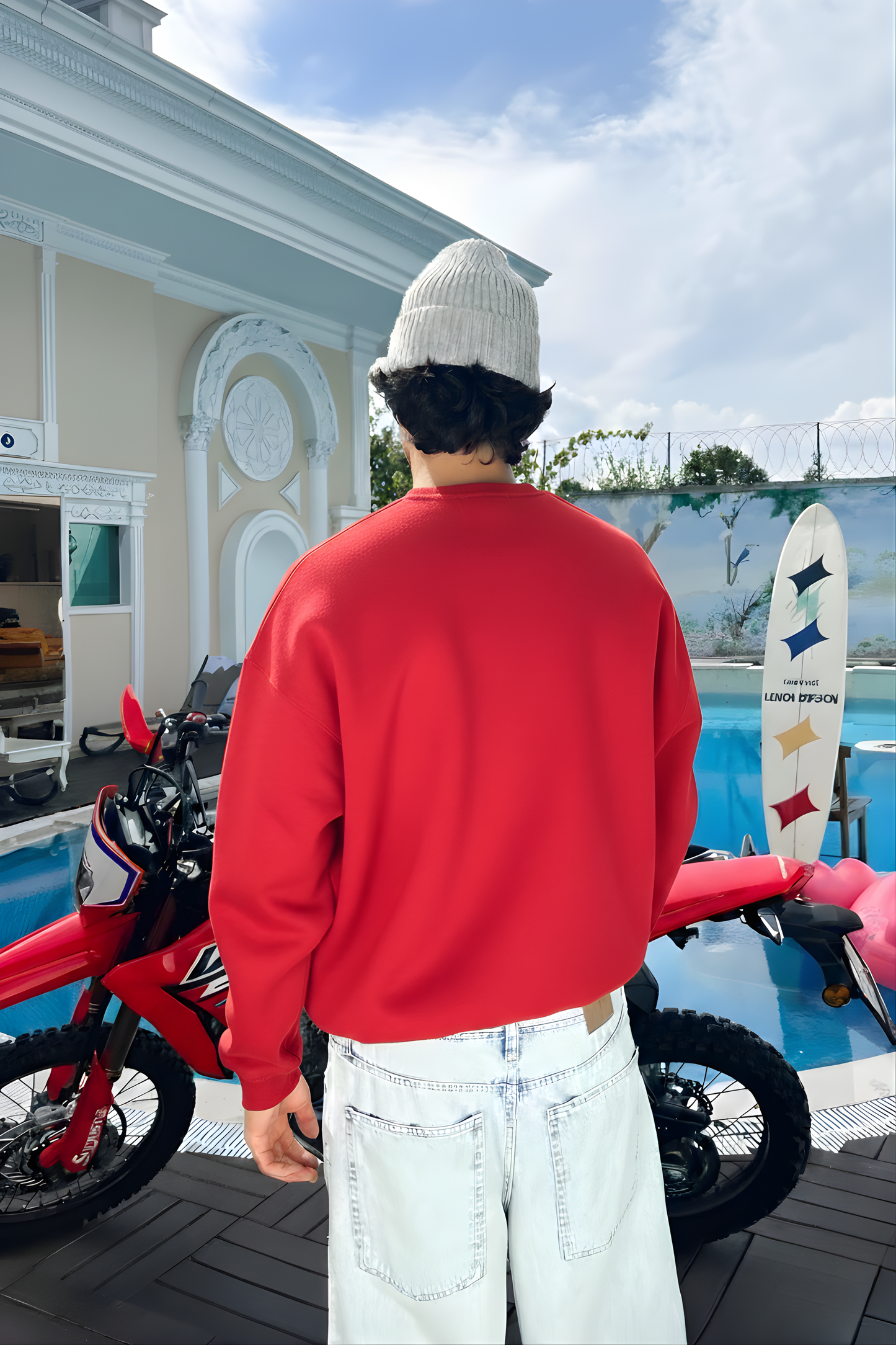 Red Basic Oversized Crew Neck Sweater