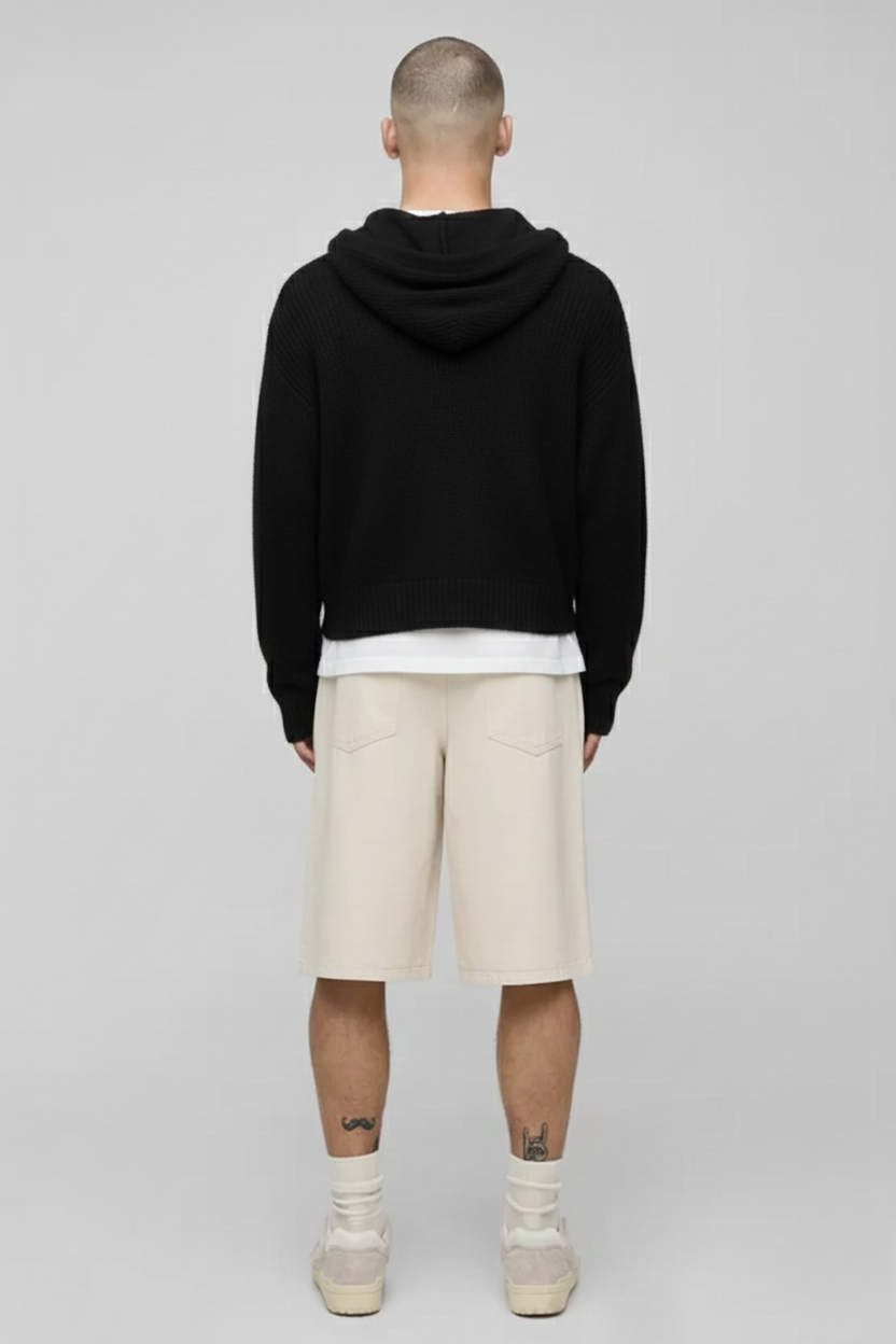 Premium Knitted Zip Up Hoodie - In Black