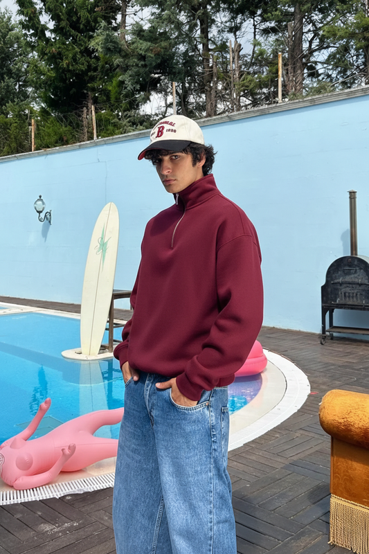 Burgendy Quarter-zip sweater