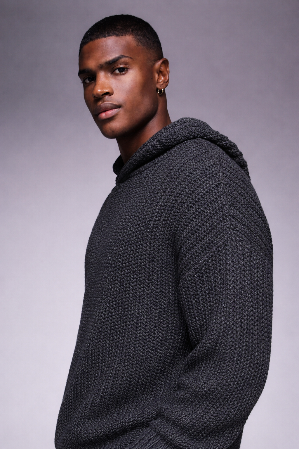 Dark Gray Knit Hoodie Sweater