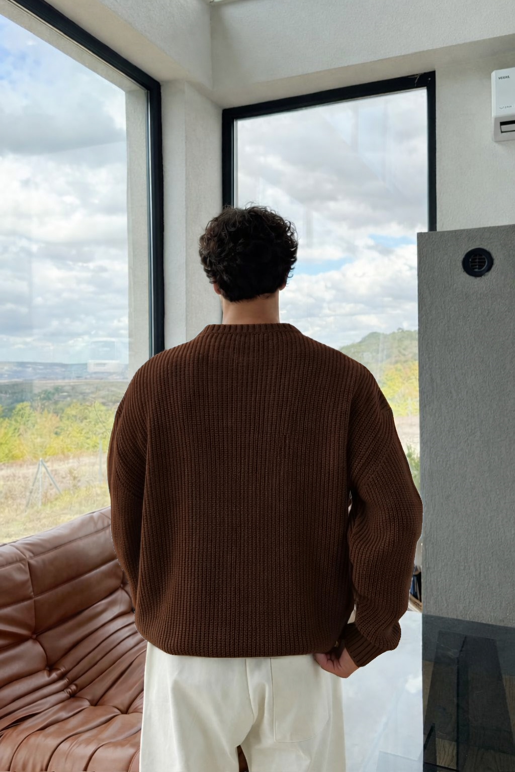 Brown Knit Crewneck Sweater