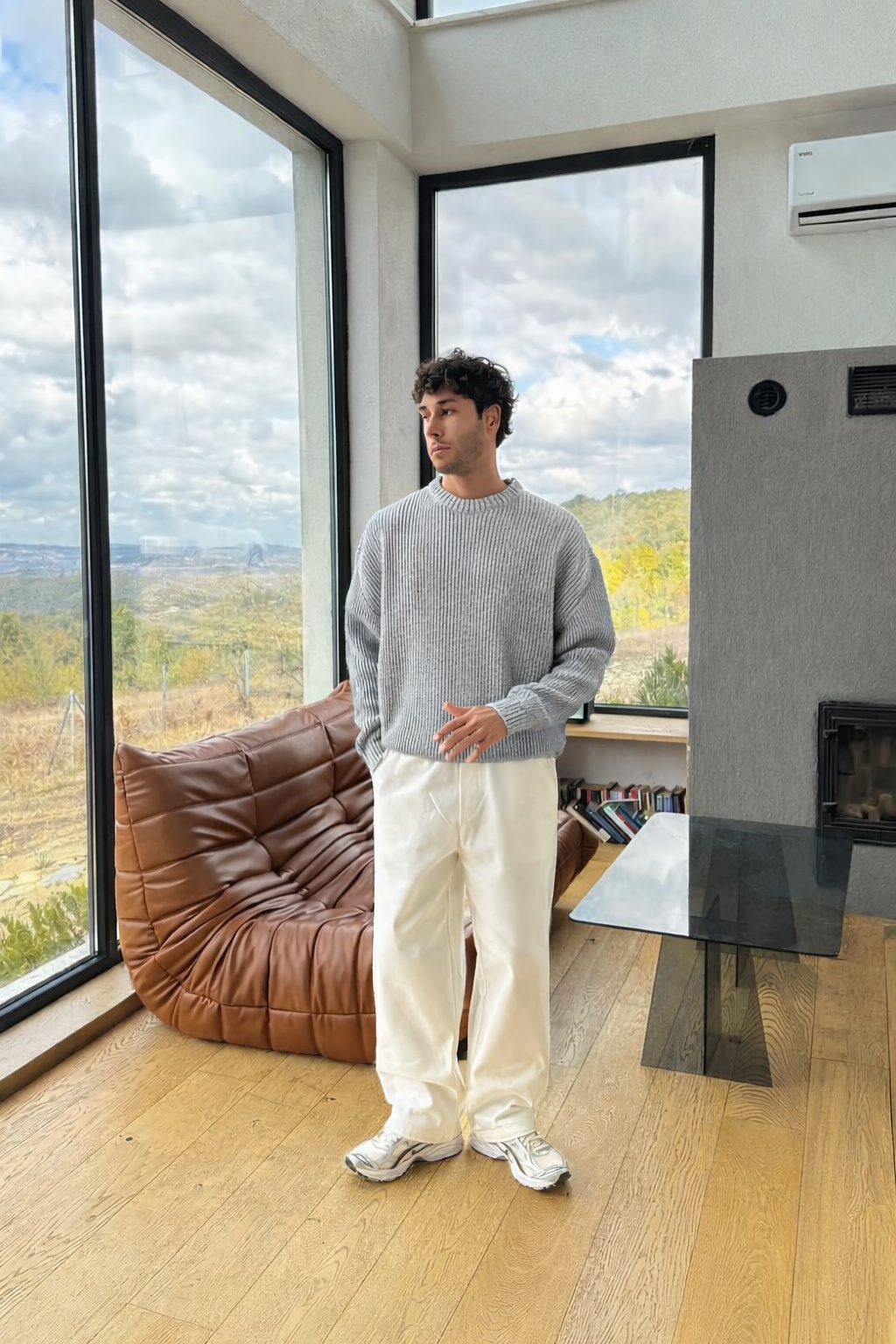 Gray Knit Crewneck Sweater