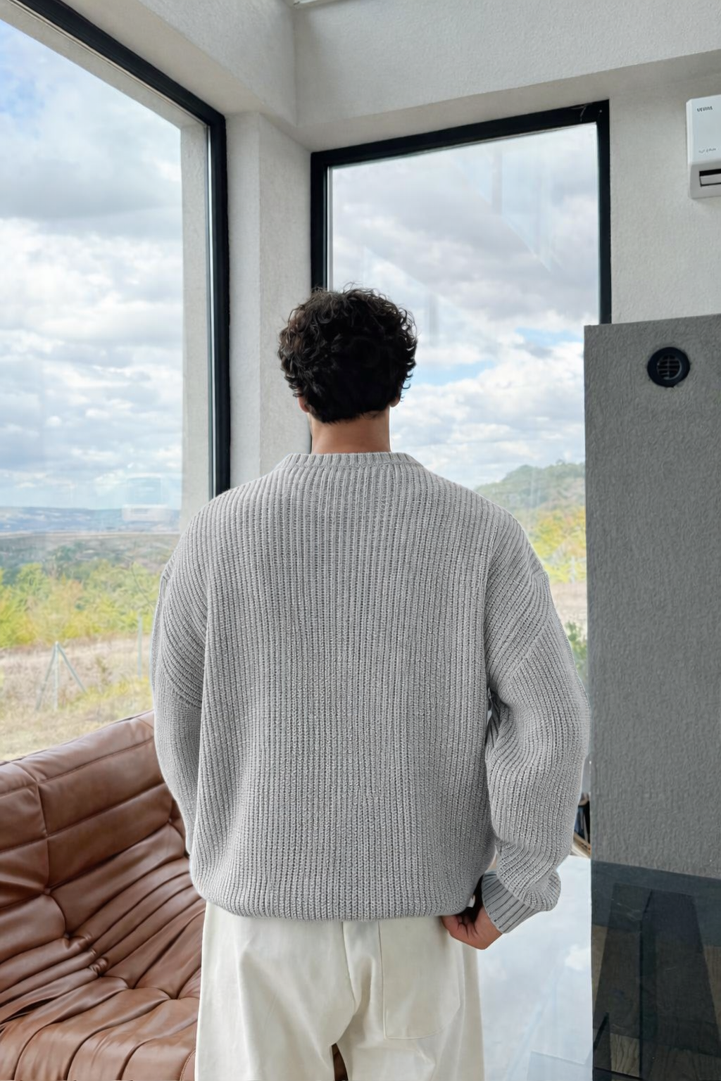 Gray Knit Crewneck Sweater