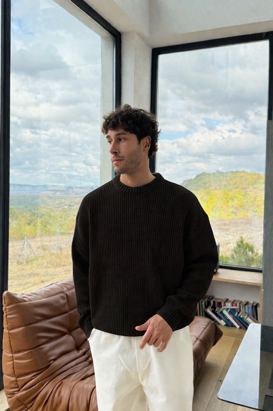 Black Knit Crewneck Sweater